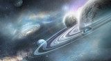 Galaktická kosmická krajina s planetami