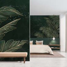 Zlate-listy-na-smaragdovem-tropickem-pozadi-fototapety-do-loznice-fototapety-demural