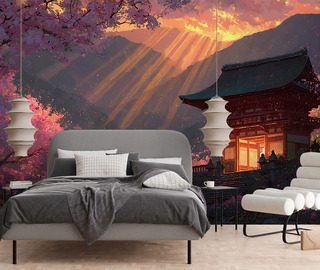 japonsky chram ve svetle zapadu slunce orientalni fototapety demural