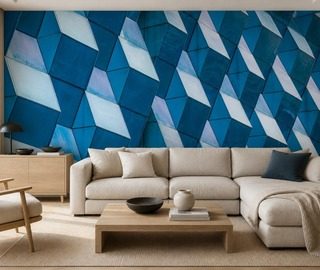 kontrastni geometrie prostorovych panelu v intenzivnich odstinech modre fototapety architektura fototapety demural