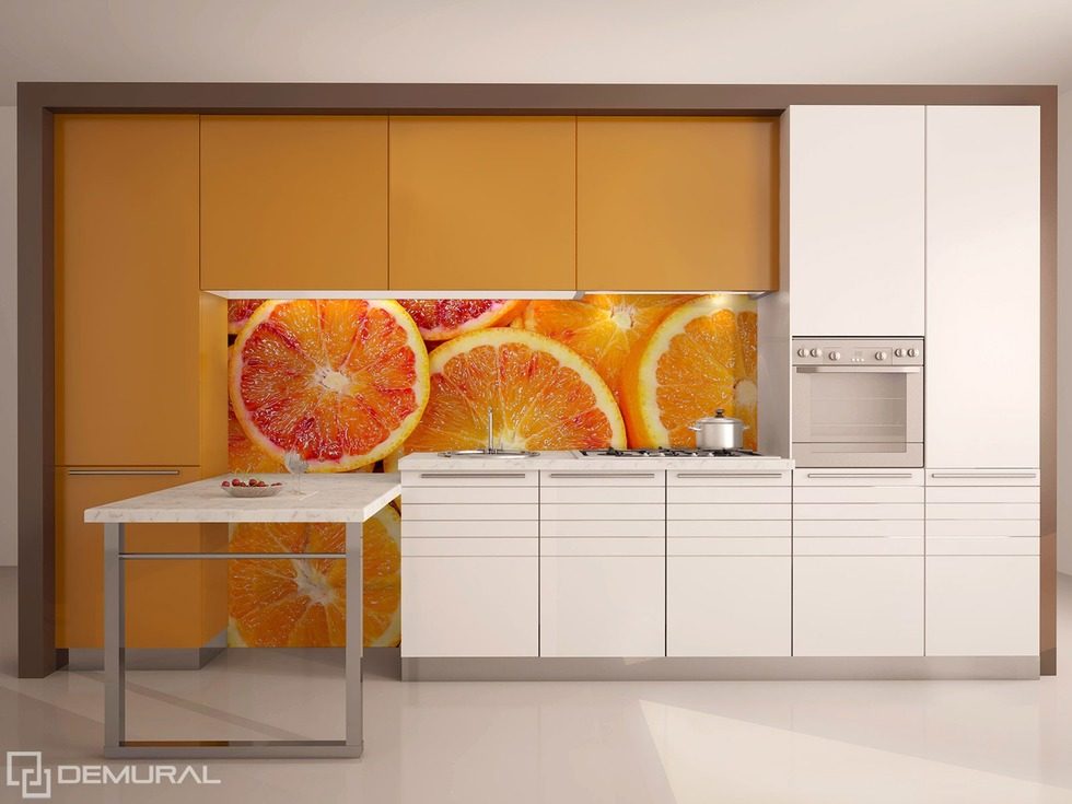 Šťavnaté citrusy na stěně Fototapety do kuchyně Fototapety Demural